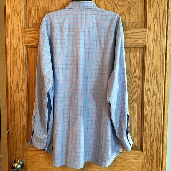 PETER MILLAR Blue & Orange Check Button Down Shirt - Picture 4 of 9